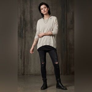 AllSaints New Wave Jumper 100% Merino Wool Lightweight Beige Crewneck Sweater